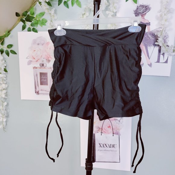 Workout Shorts Ruched Side Drawstrings, Elastic Waist - Picture 1 of 6